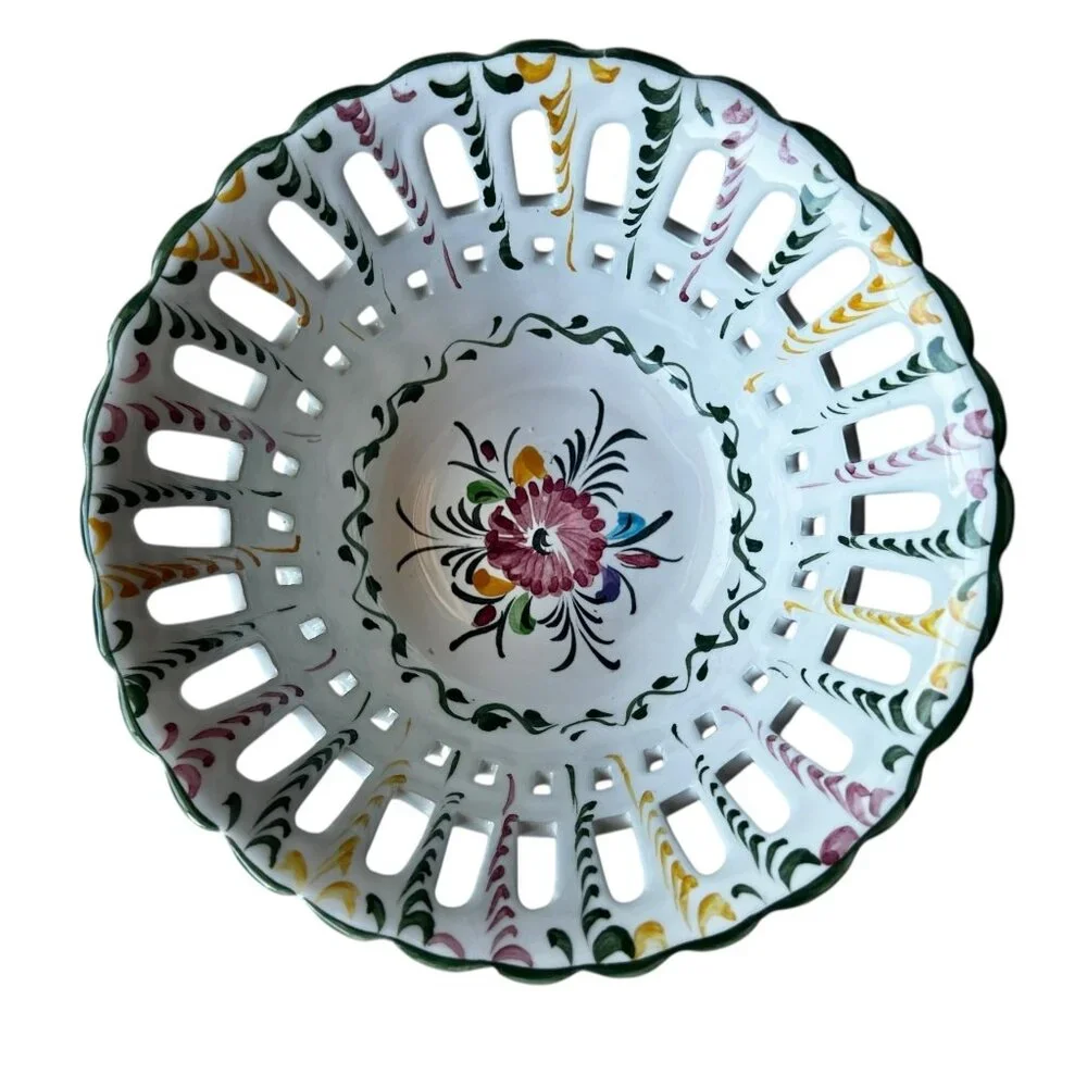 R.C. & Cal Da Juncal Portugal Hand Painted Pierced Ceramic Bowl 6.25